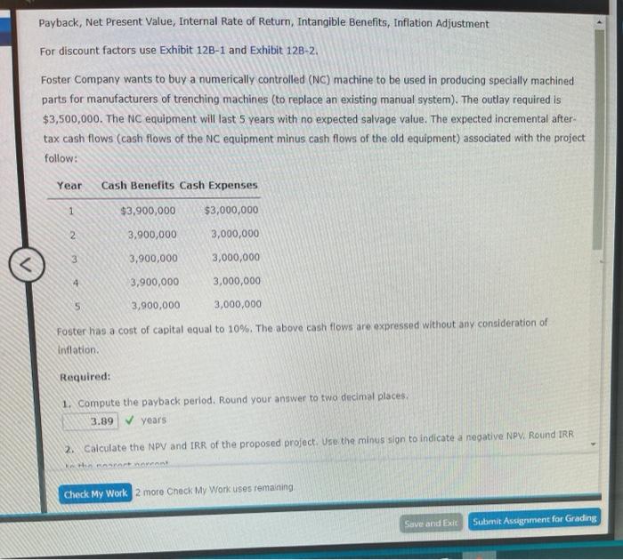  Payback, Net Present Value, Internal Rate of Return, Intangible Benefits, Inflation