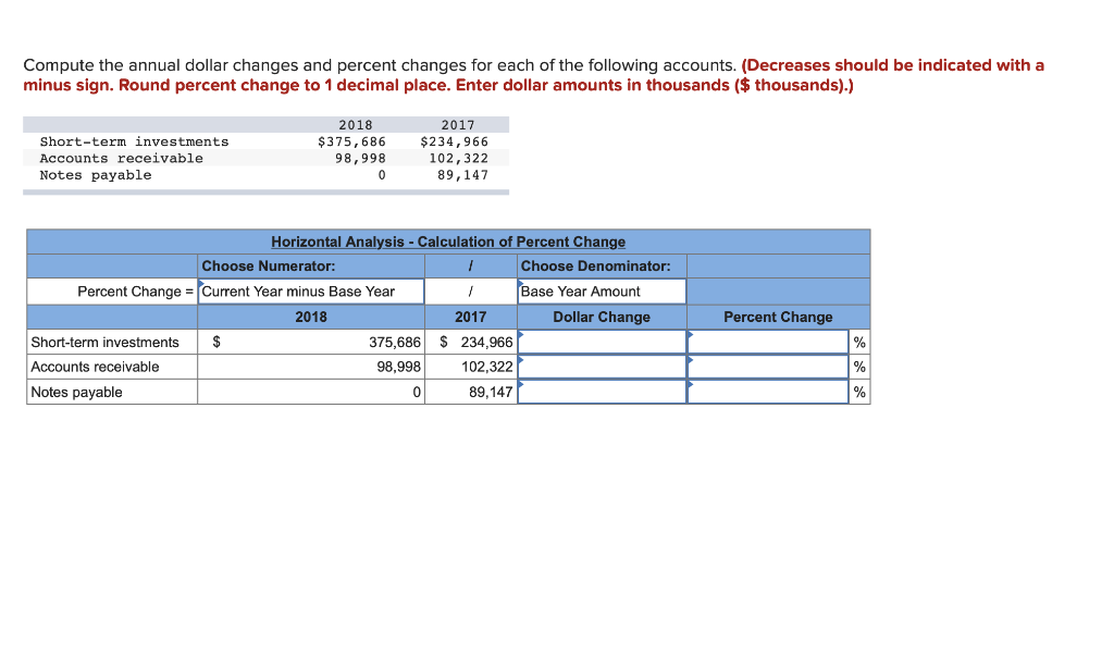  Compute the annual dollar changes and percent changes for each of