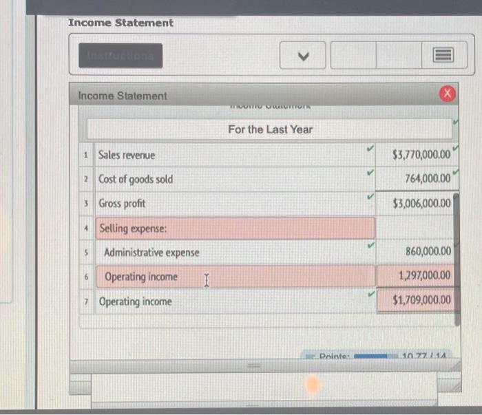 Operating loss Sales revenue Selling expense Income Statement 1. Calculate the sales
