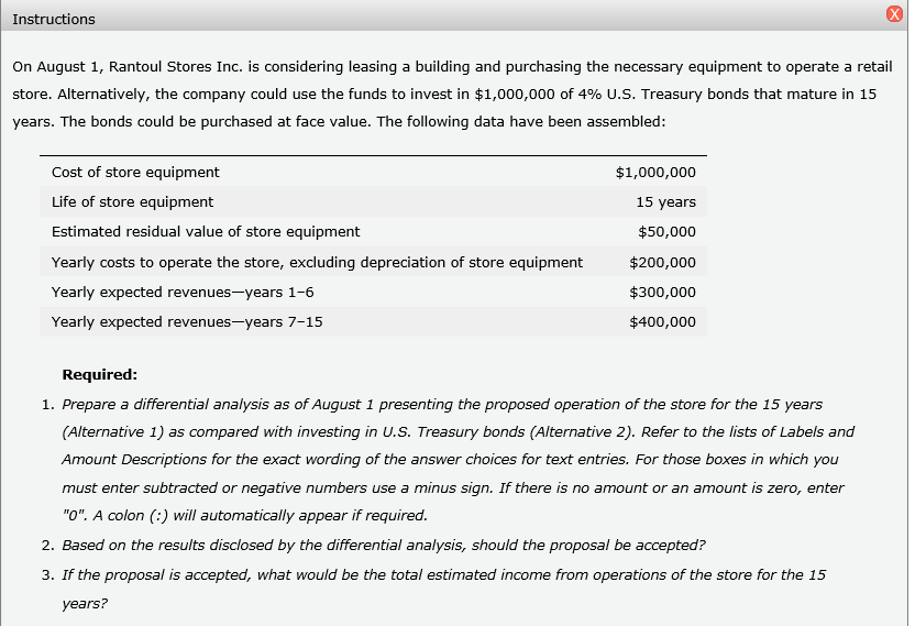 Instructions On August 1, Rantoul Stores Inc. is considering leasing a