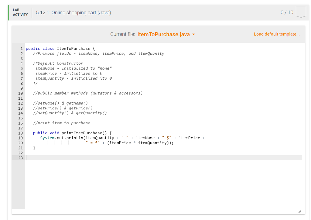 5.12 Online shopping cart (Java) Create a program using classes that does
