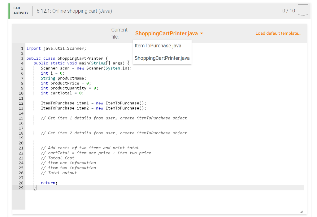 the following in the zyLabs developer below. For this lab, you will