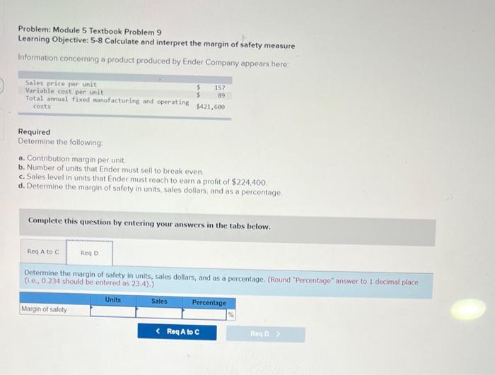 interpret the margin of safety measure Information concerning a product produced by