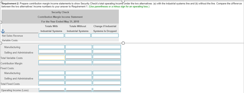 Requirement 2. Prepare contribution margin income statements to show Security Check's