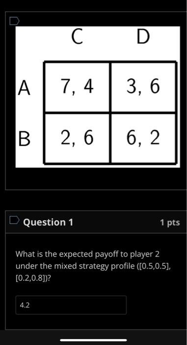  What is the expected payoff to player 2 under the mixed