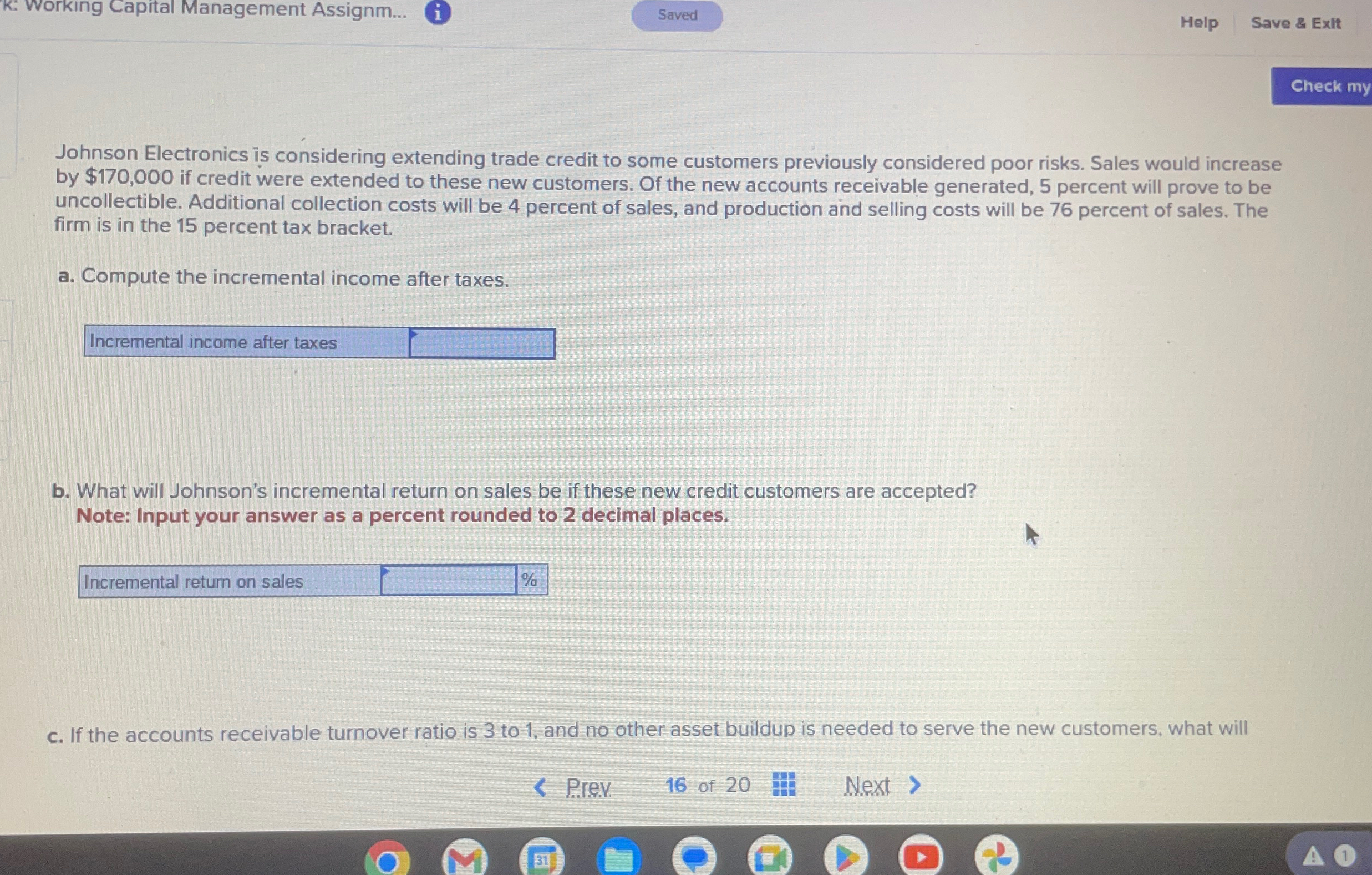  k: workng Capital Management Assignm... i Help Save & Exlt Johnson