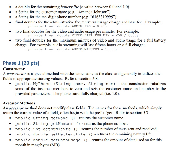 for a list of instance fields (think of these as nouns) and