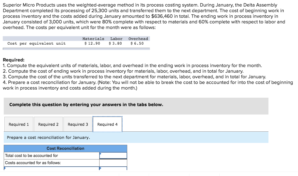 Q1 Superior Micro Products uses the weighted-average method in its process costing