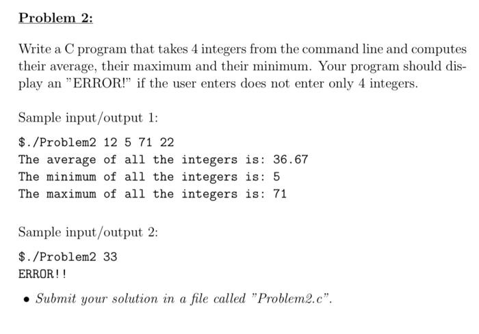c code for the problem Problem 2: Write a C program that