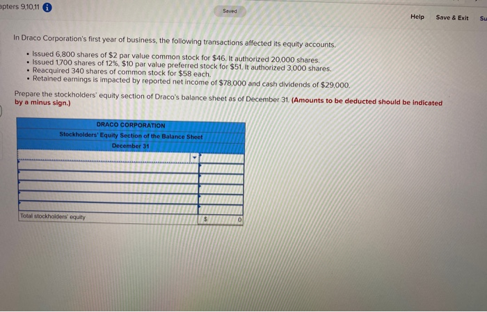  apters 9,10,11 Saved Help Save & Exit Su In Draco Corporation's