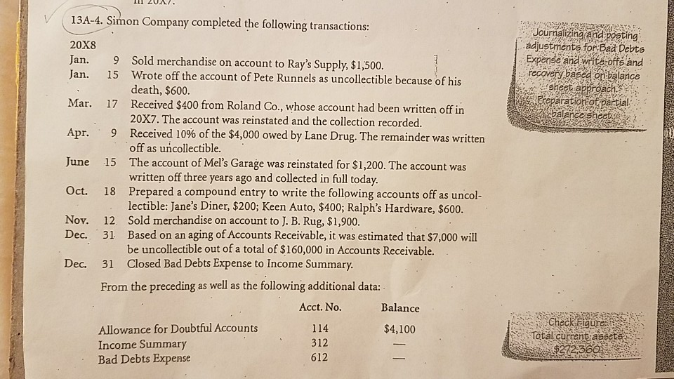 journalize the transactions using 2 methods 1. direct write off 2. the
