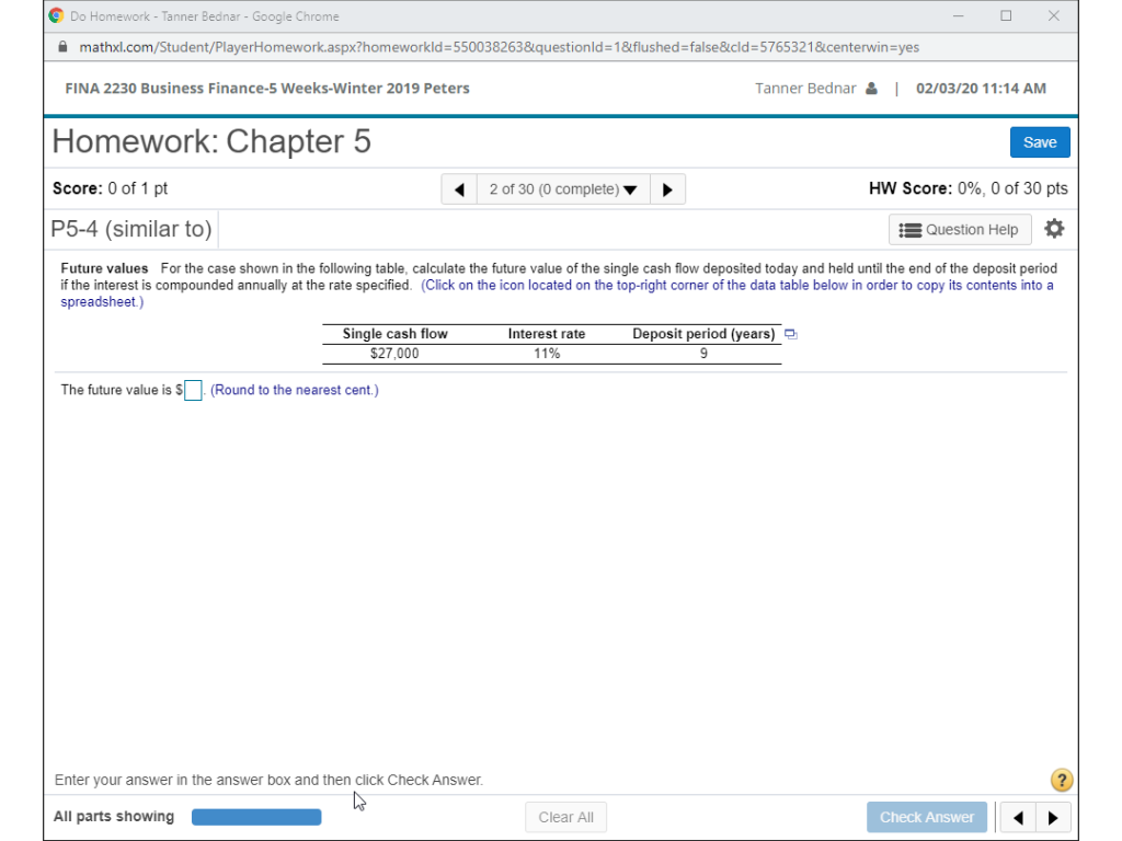 flushed=false&cld=5765321&centerwin=yes FINA 2230 Business Finance-5 Weeks-Winter 2019 Peters Tanner Bednar: 02/03/20 11:14