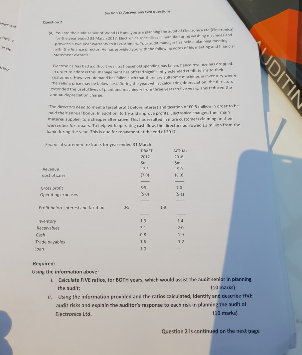  Section C: Answer any two questions ement and Question 2 ou