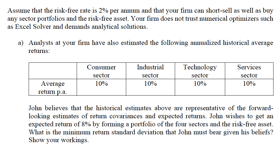 sector portfolio (annualized) return variance-covariance matrix from historical data: Consumer sector Industrial
