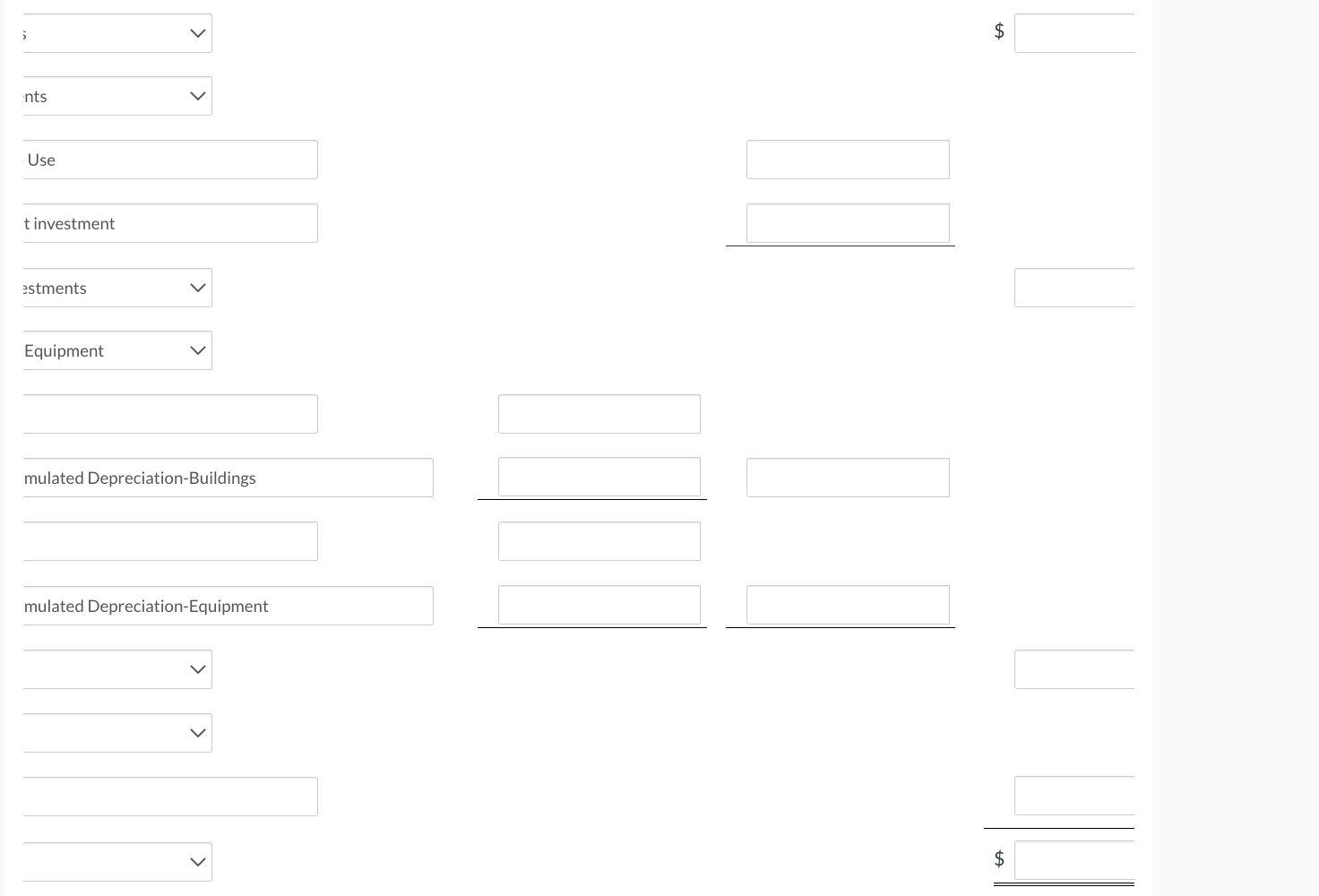 depreciation balance for the buildings s $165,500 and for the equipment, $110,500.