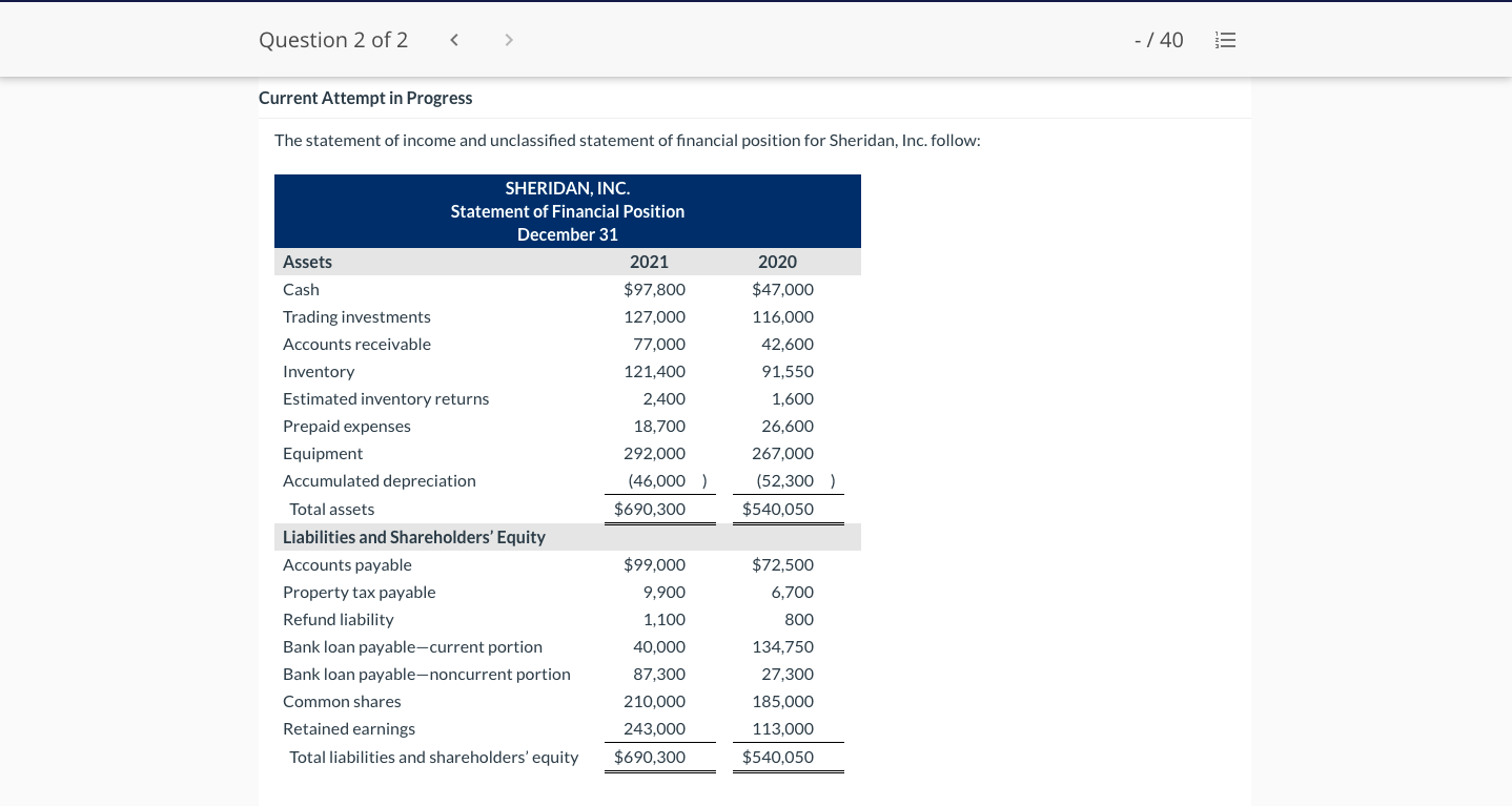 Question 2 of 2 - / 40 Current Attempt in Progress