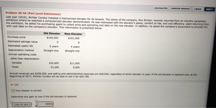  CALCULATOR PRINTER VERSION BACX NEXT Problem 20-4A (Part Level Submission) Last