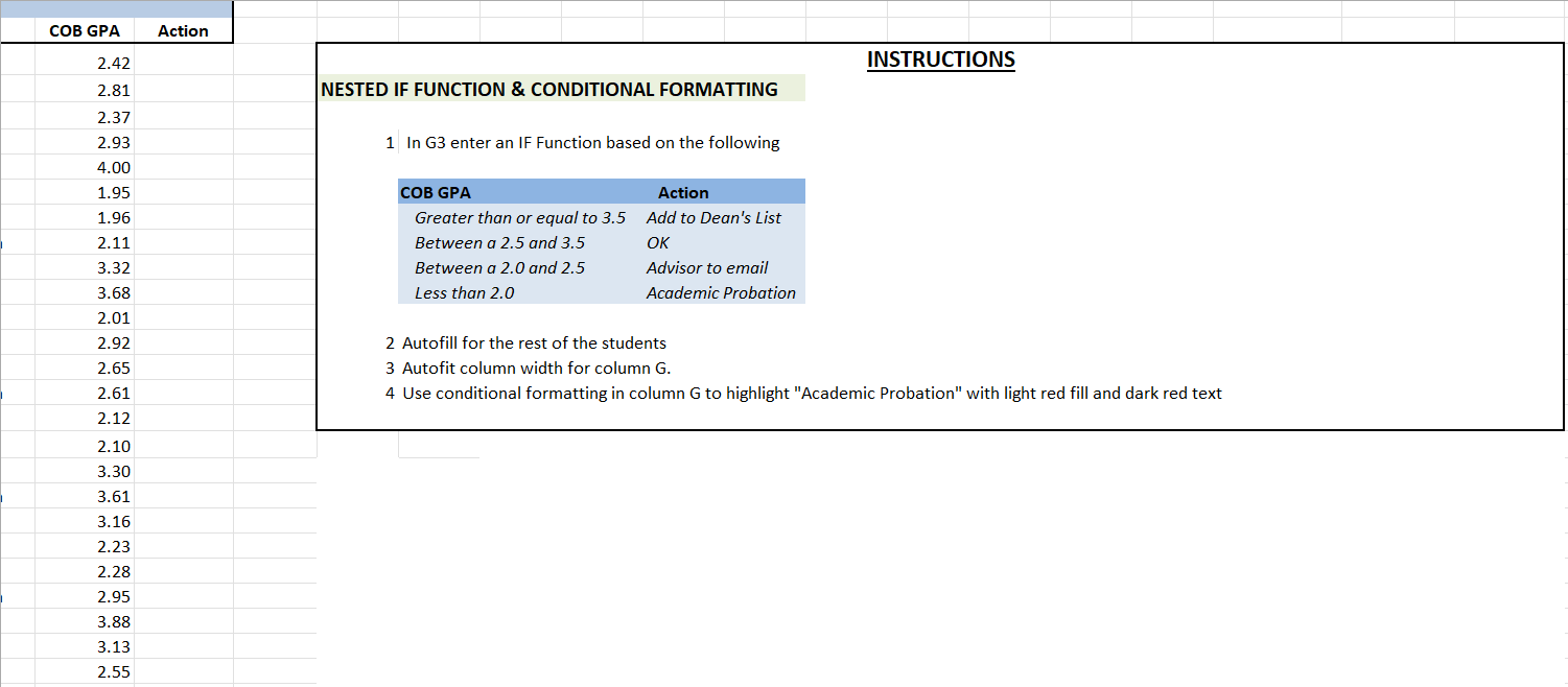 EXCEL HELP NEEDED ON NESTED IF FUNCTION & CONDITIONAL FORMATTING!! WILL RATE!!