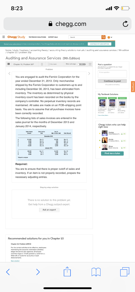 8:23 a chegg.com Chegg Study TEXTBOOK SOLUTIONS DPERT home / study,