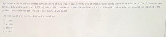  Deparment 5 had no work in process at the beginning of