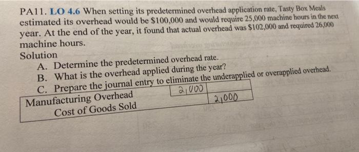  PA11. LO 4.6 When setting its predetermined overhead application rate, Tasty