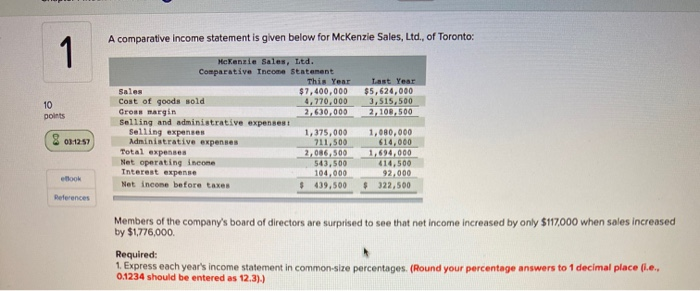 A comparative Income statement is given below for McKenzie Sales, Ltd.,