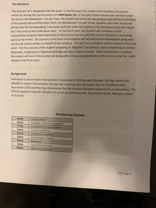  The Business This practice set is designed to be five parts.