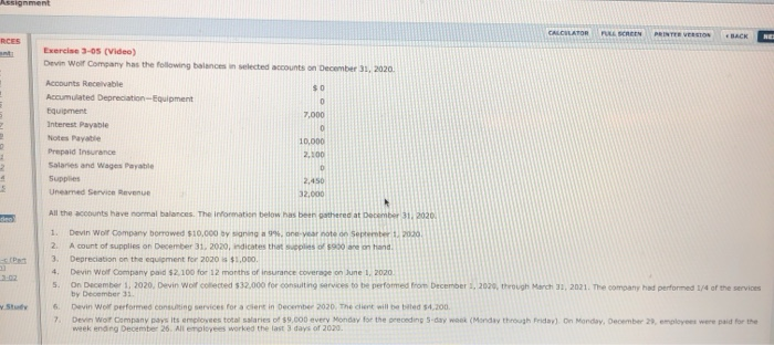  Assignment CALCULATOR FULL SCREEN PONTEVERTON RCES BACK Exercise 3-05 (Video) Devin