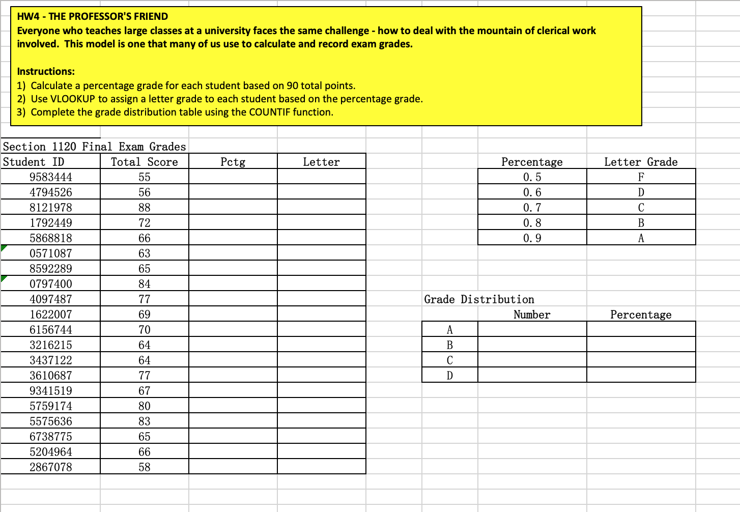 ALL THE QUESTIONS ARE USING EXCEL HW4 - THE PROFESSOR'S FRIEND Everyone