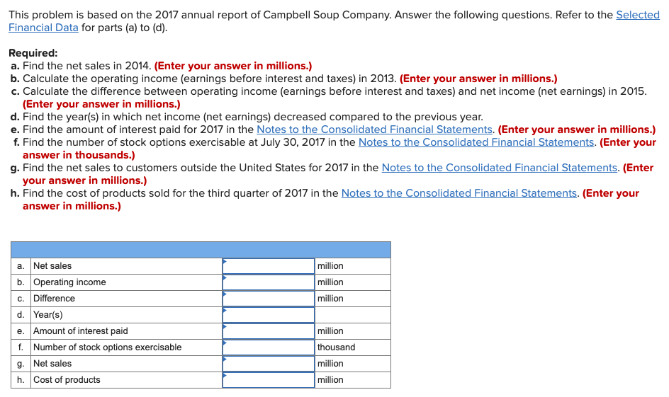 Financial Data Notes to the Consolidated Financial Statements This problem is