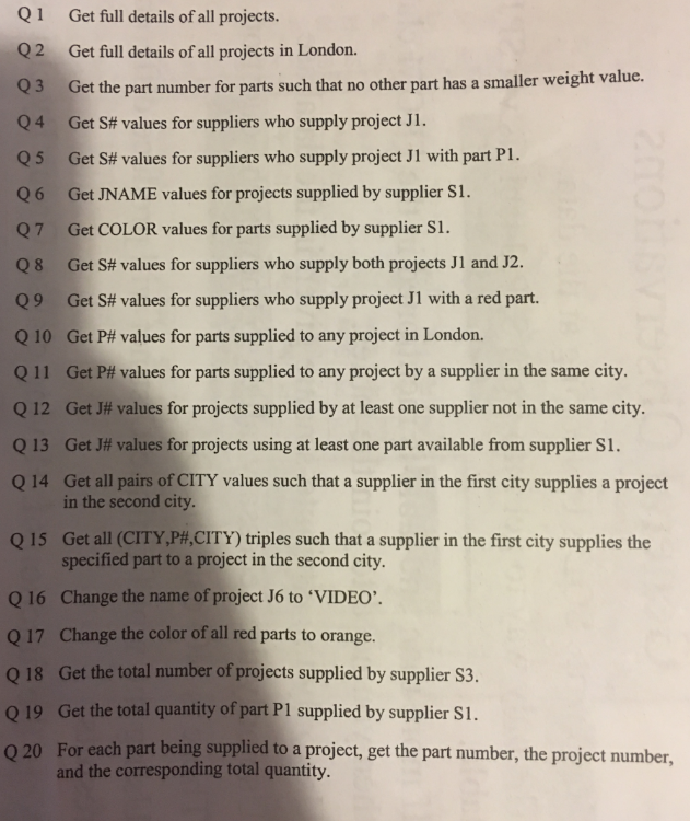 table Jis the Projects table and SPJ is where a specified supplier