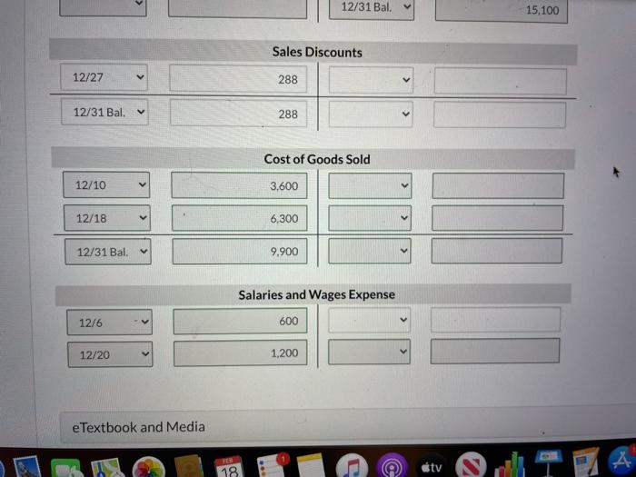company completed the following summary transactions Dec 6 Paid $1.600 for salaries