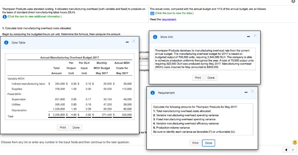 Thompson Products uses standard costing. It allocates manufacturing overhead (both variable