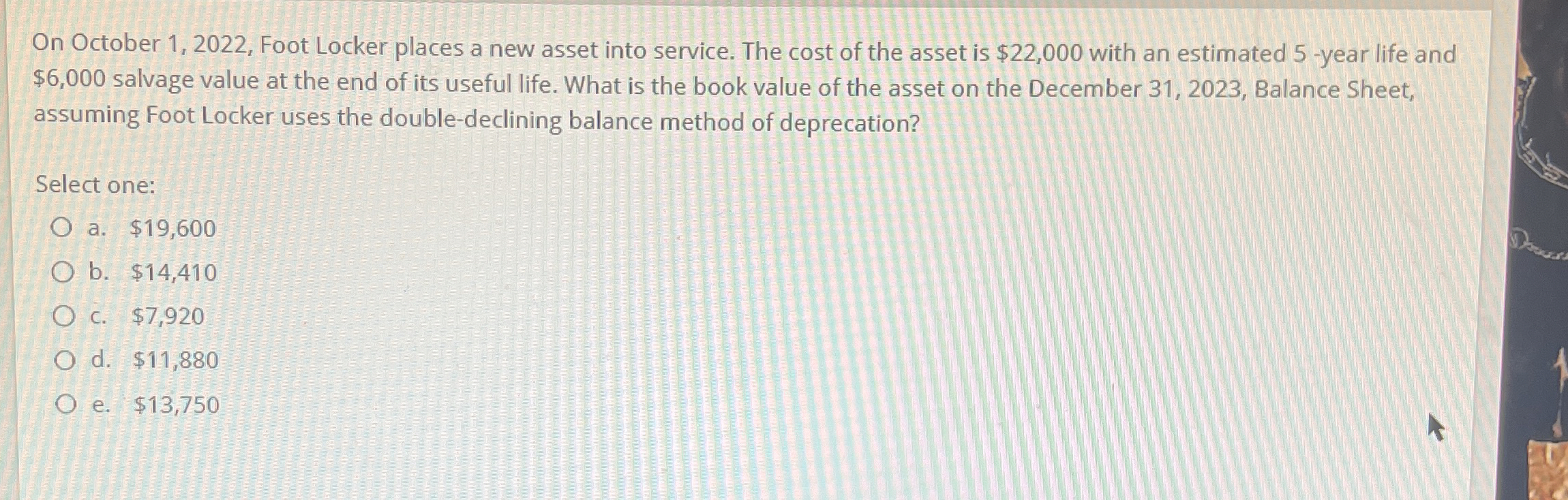  On October 1,2022, Foot Locker places a new asset into service.