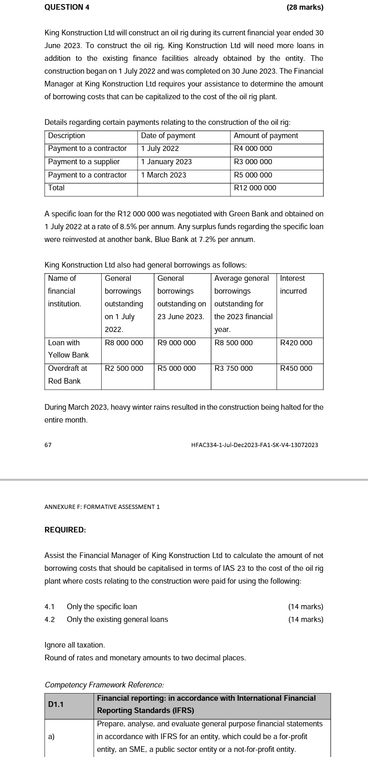  QUESTION 4 (28 marks) King Konstruction Ltd will construct an oil