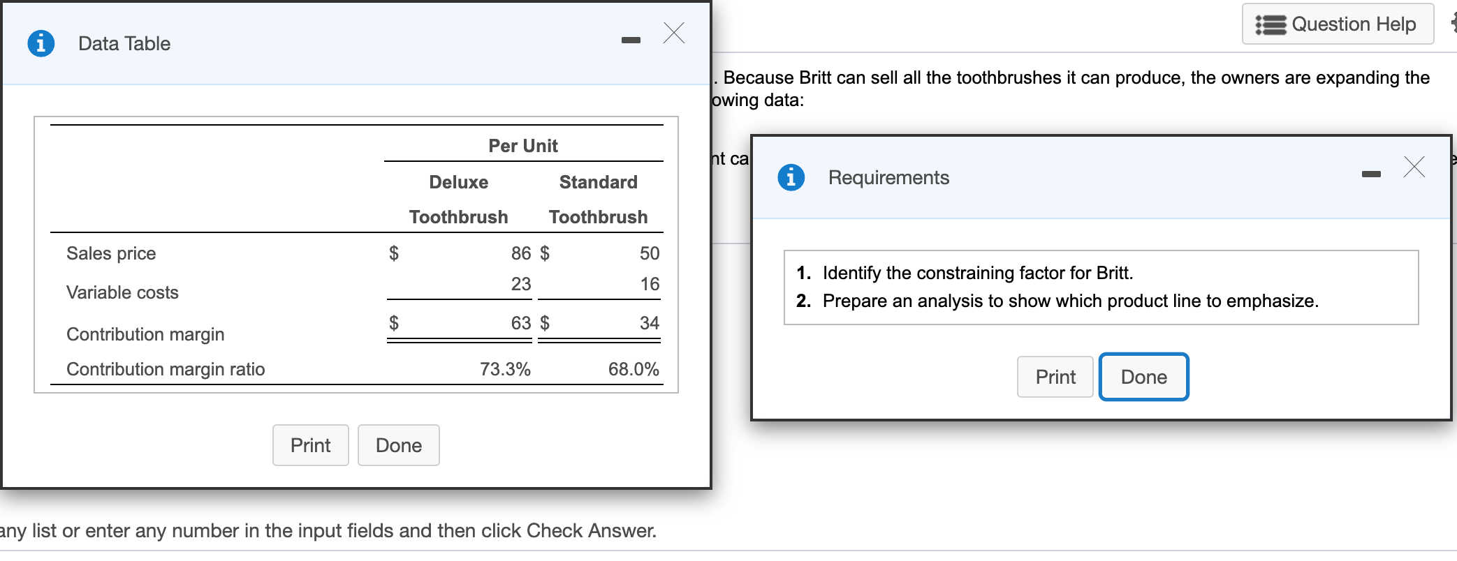  Question Help Data Table 1. Because Britt can sell all the