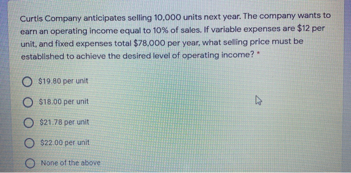 from $400,000 to $480,000 and the variable expense per unit remained unchanged