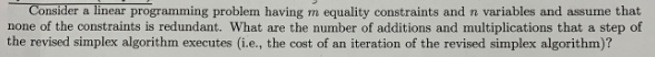  Consider a linear programming problem having m equality constraints and n