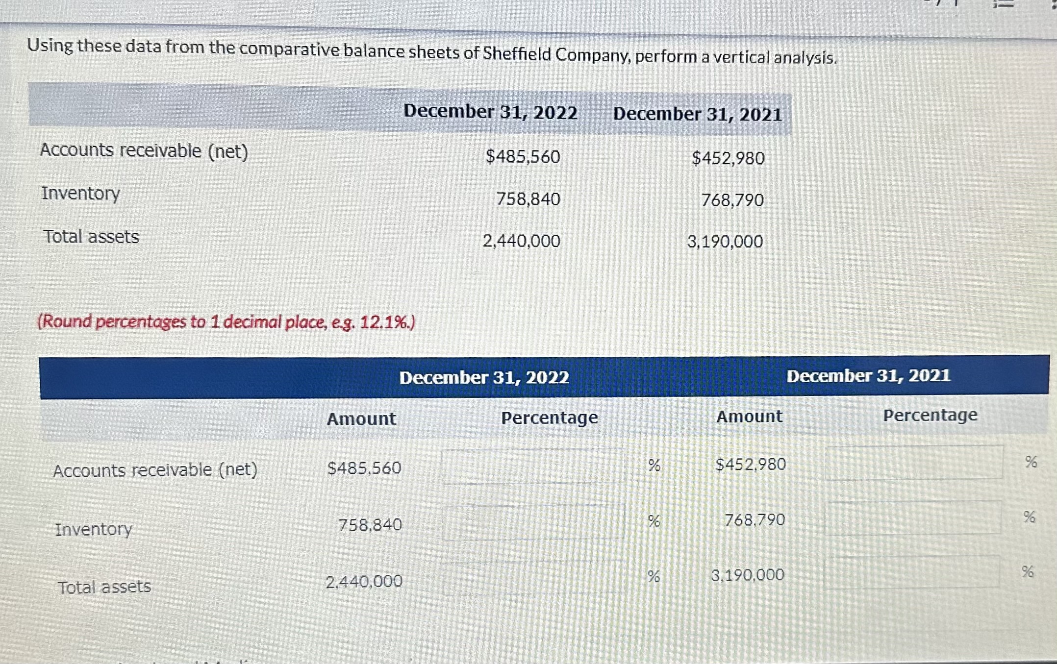 Using these data from the comparative balance sheets of Sheffield Company,