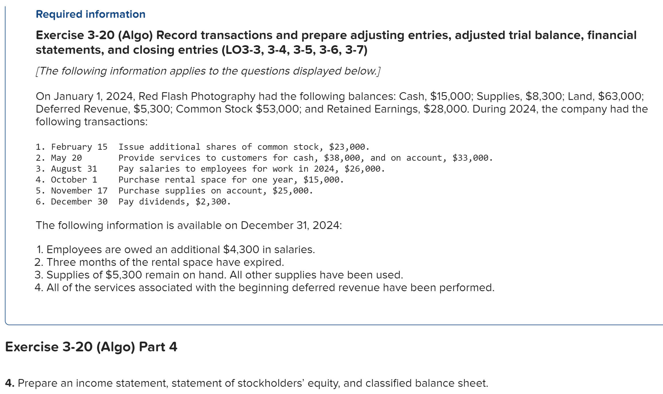  Exercise 3-20 (Algo) Record transactions and prepare adjusting entries, adjusted trial