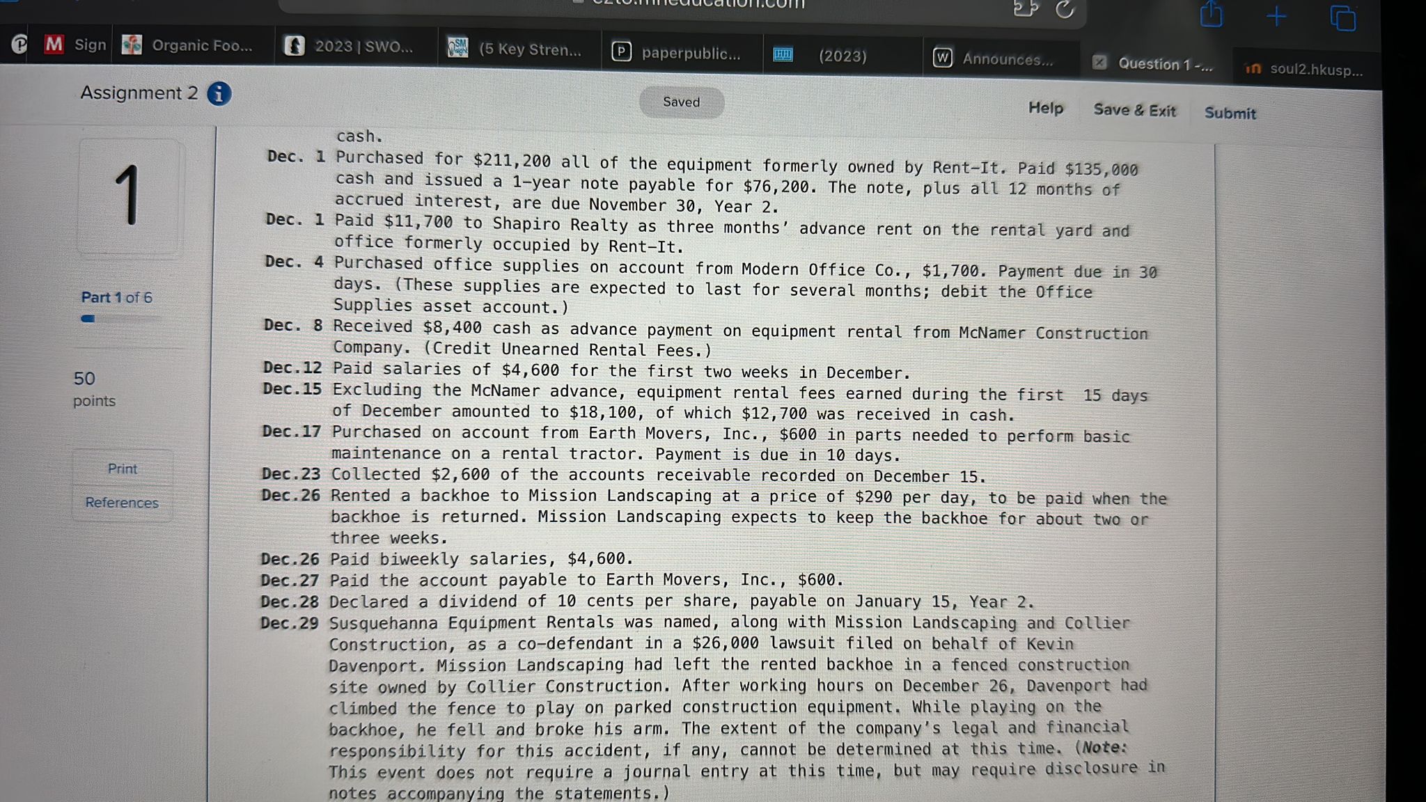 Equipment Notes Payable Accounts Payable Interest Payable Salaries Payable Dividends Payable Income