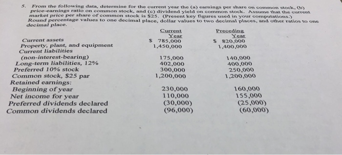  s. From the following data, determine for the current year the