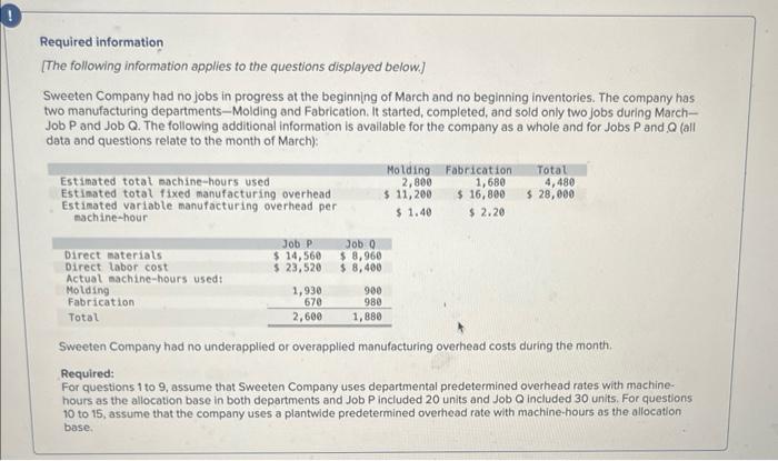 please solves questions 1 through 9 Required information [The following information applies