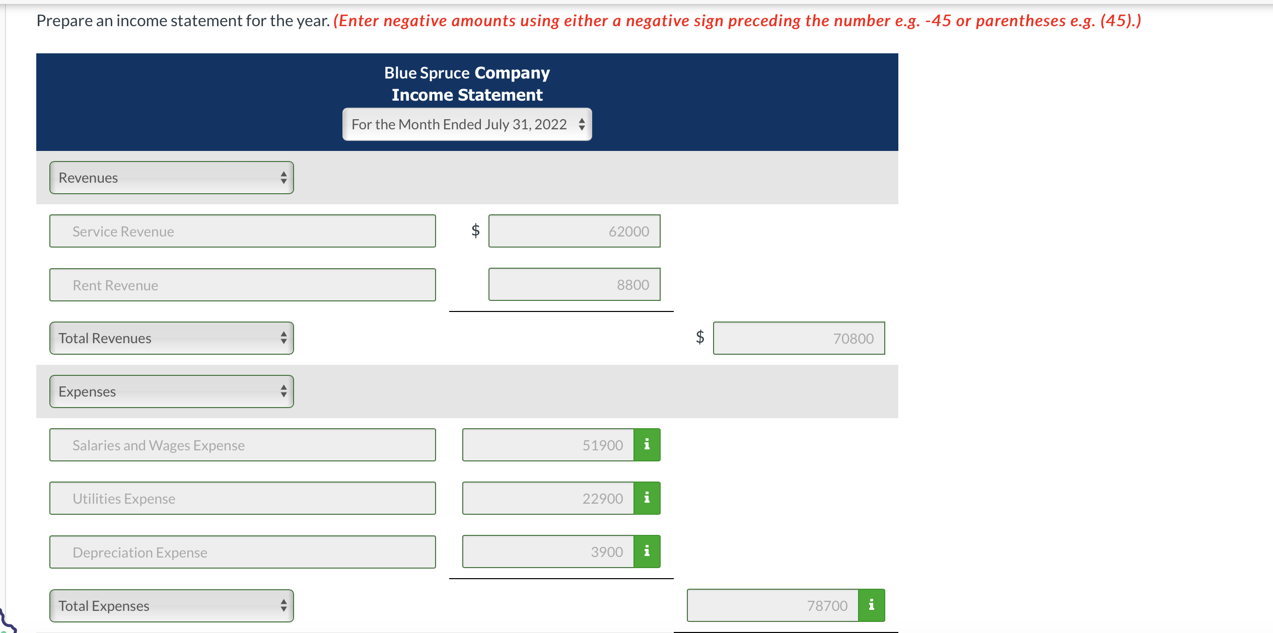 Spruce Company at year-end, July 31, 2022. Blue Spruce Company Balance Sheet