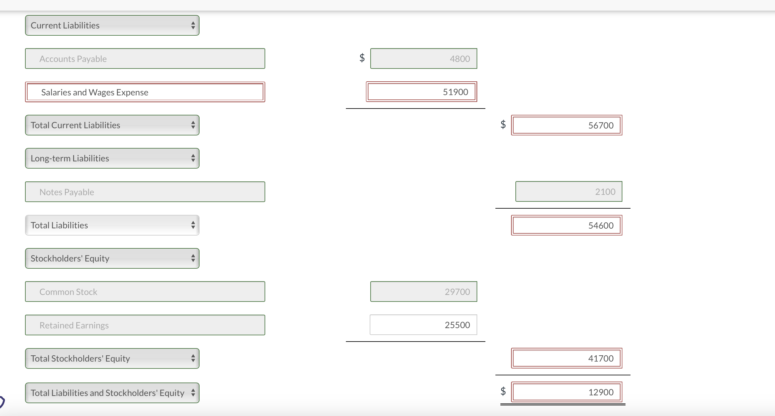 Accounts Payable Salaries and Wages Expense Total Current Liabilities Long-term Liabilities Notes