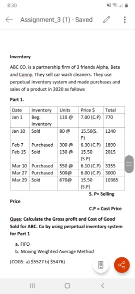  8:30 Assignment_3 (1) - Saved Inventory ABC CO. is a partnership
