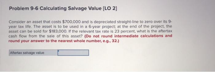  Problem 9-6 Calculating Salvage Value [LO 2] Consider an asset that