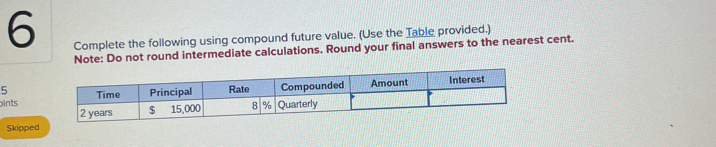  Complete the following using compound future value. (Use the Table provided.)