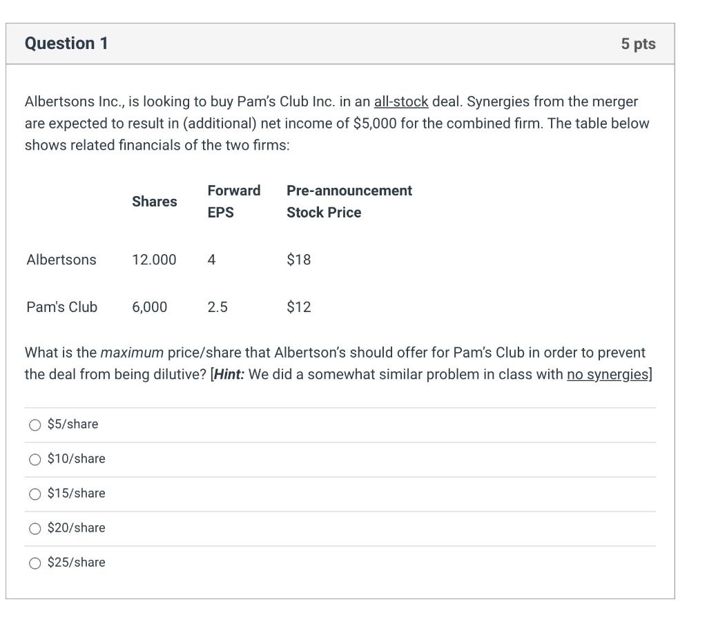 Please give the specific process Question 1 5 pts Albertsons Inc.,
