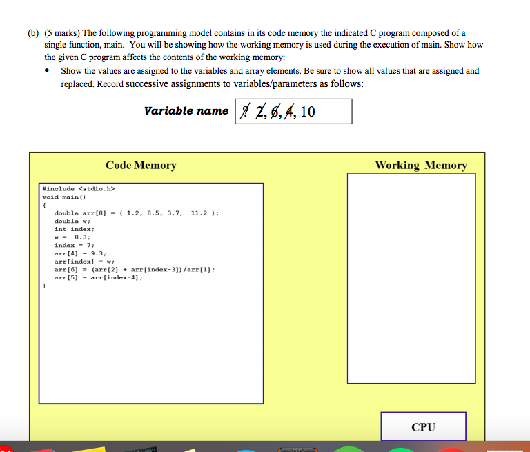contains in its code memory the indicated C program composed of 2